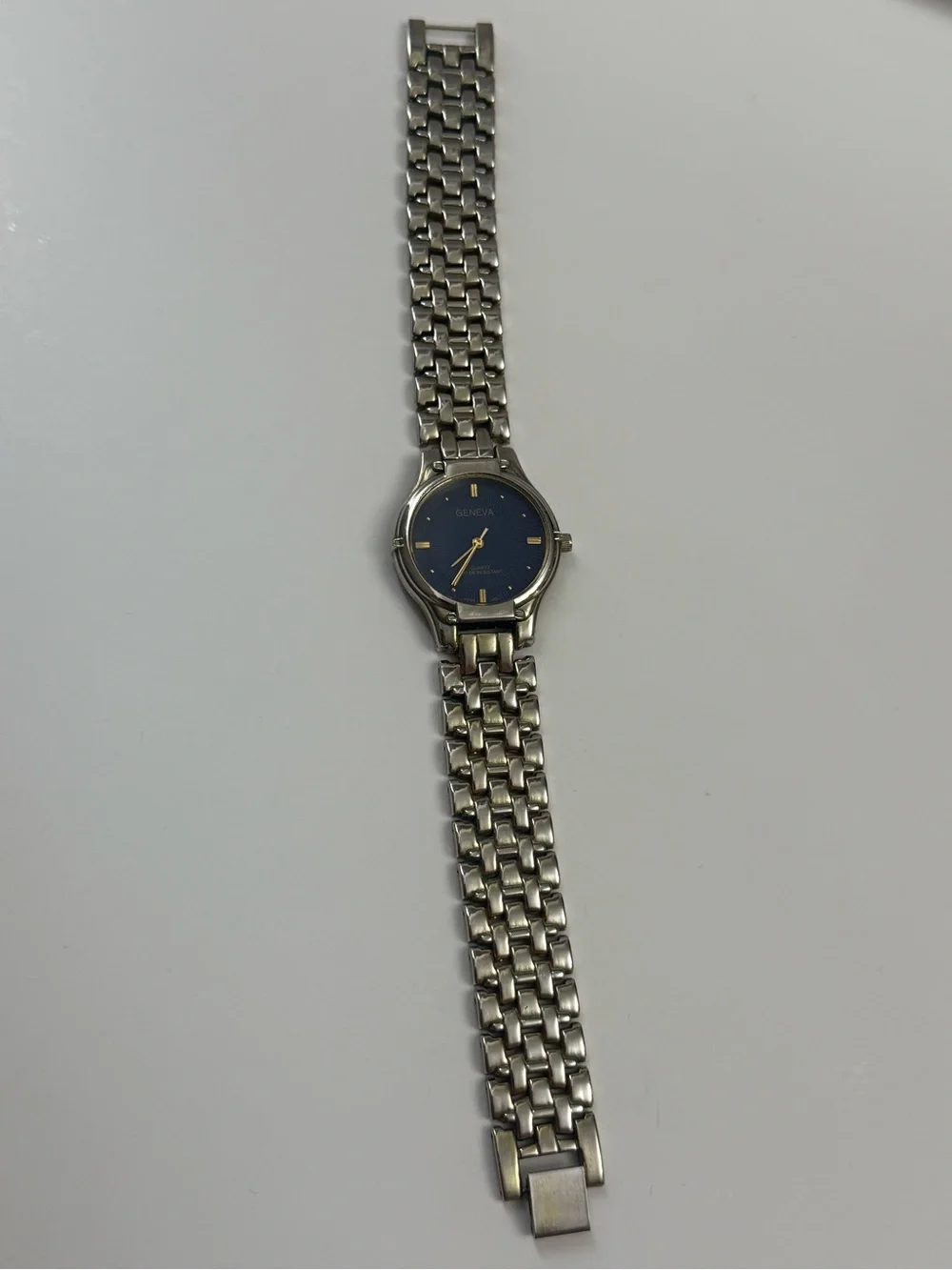 Geneva Silver Men’s Watch with Blue Dial and Stainless Bracelet Watch
